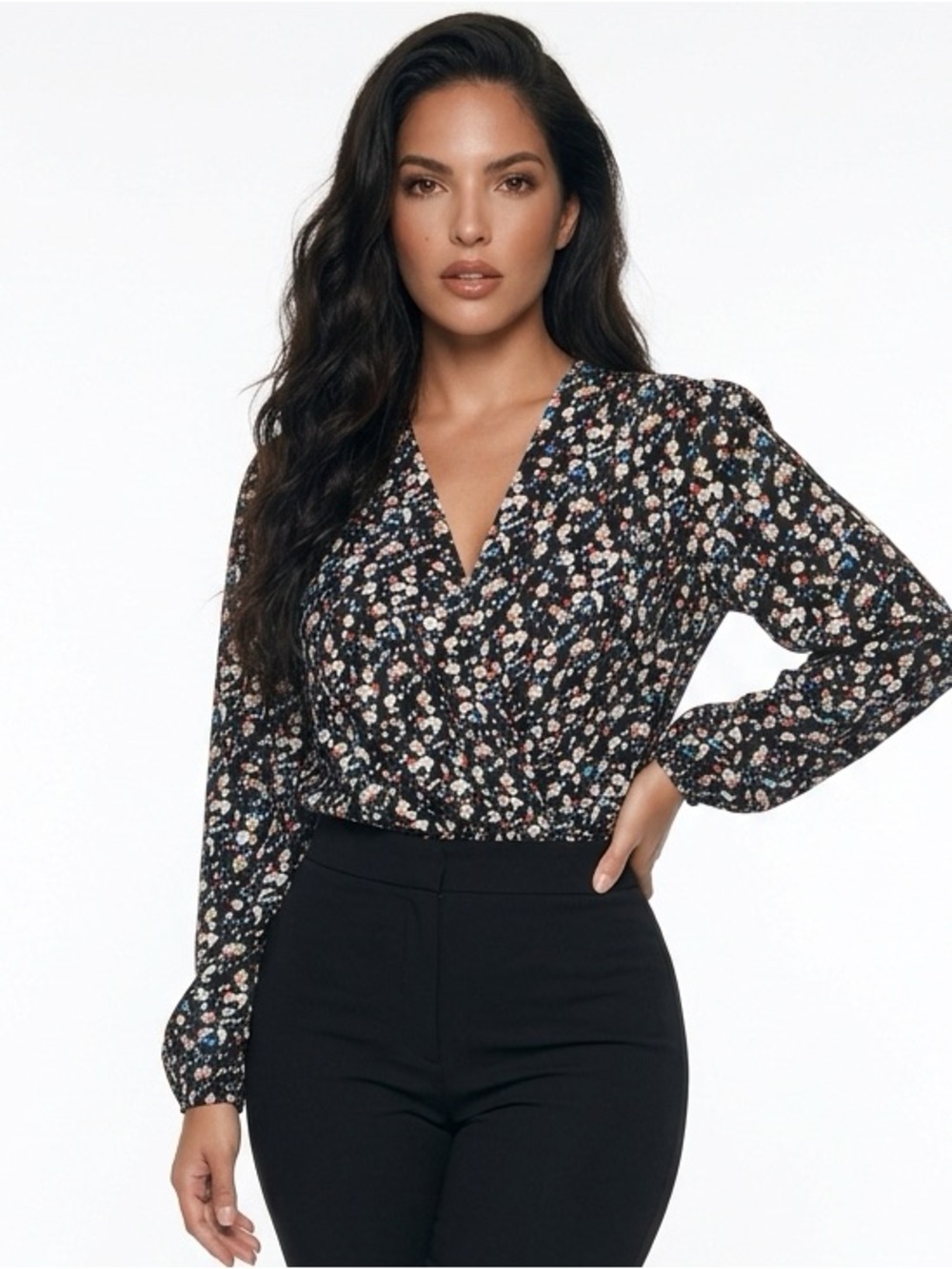 eva mendes for New York & Company Black Floral Button-Front Shirt